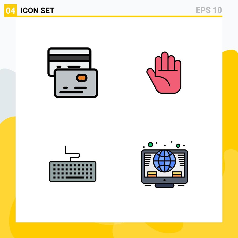 Modern Set of 4 Filledline Flat Colors Pictograph of cards online stop keyboard investment Editable Vector Design Elements