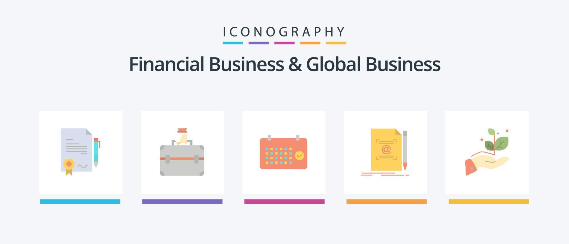 Financial Business And Global Business Flat 5 Icon Pack Including create. text. calendar. letter. time. Creative Icons Design vector