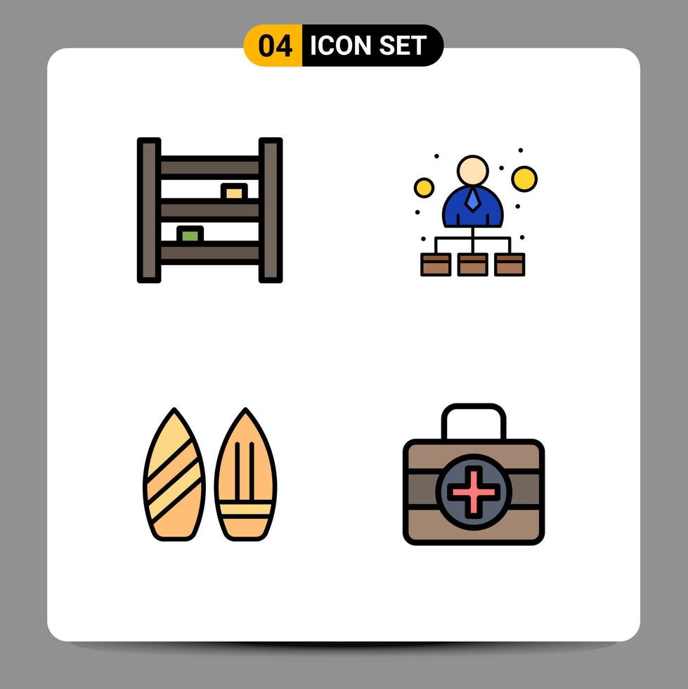 Universal Icon Symbols Group of 4 Modern Filledline Flat Colors of cabinet skate interior hierarchical structure sports Editable Vector Design Elements