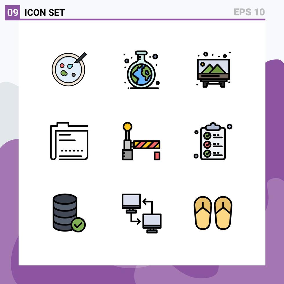 Group of 9 Filledline Flat Colors Signs and Symbols for flag document board data archive Editable Vector Design Elements