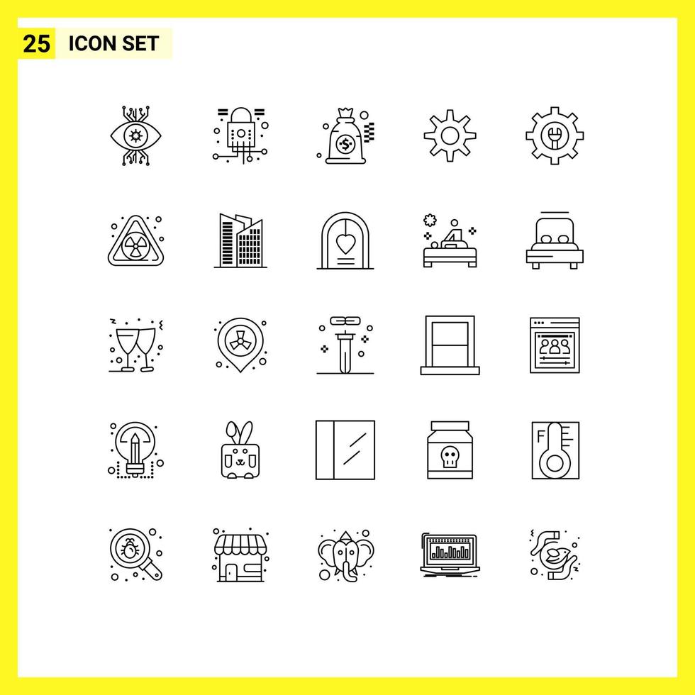 Modern Set of 25 Lines Pictograph of wrench gear security wheel gear Editable Vector Design Elements
