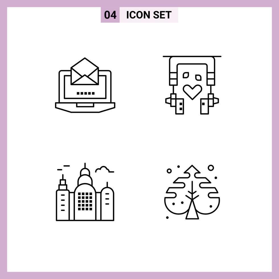 Set of 4 Modern UI Icons Symbols Signs for server house open nature plant Editable Vector Design Elements