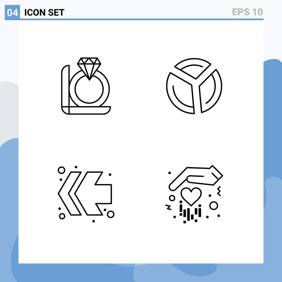 Set of 4 Modern UI Icons Symbols Signs for ring fast forward box pie chart gift Editable Vector Design Elements