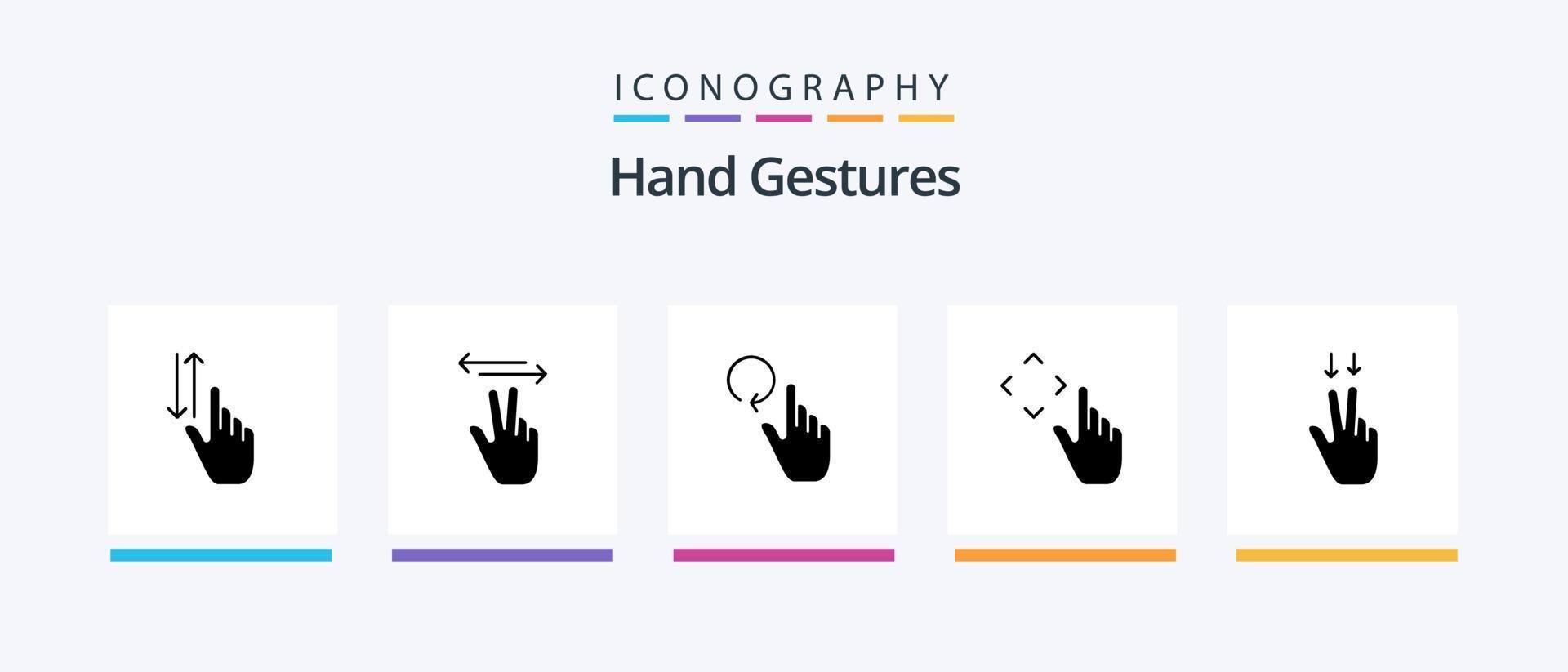 Paquete de iconos de glifo 5 de gestos con las manos, incluidos los dedos. gestos tocar. arriba. recargar. diseño de iconos creativos vector