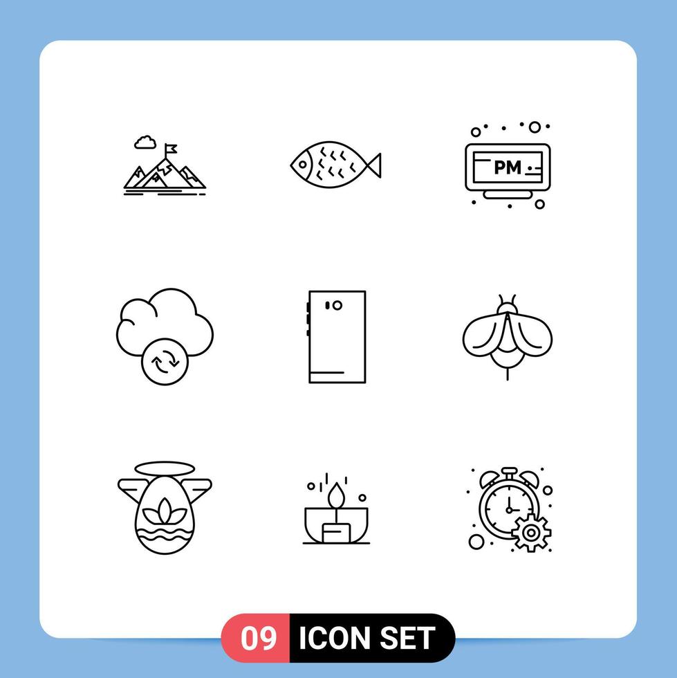 9 User Interface Outline Pack of modern Signs and Symbols of sync cloud food time pm Editable Vector Design Elements