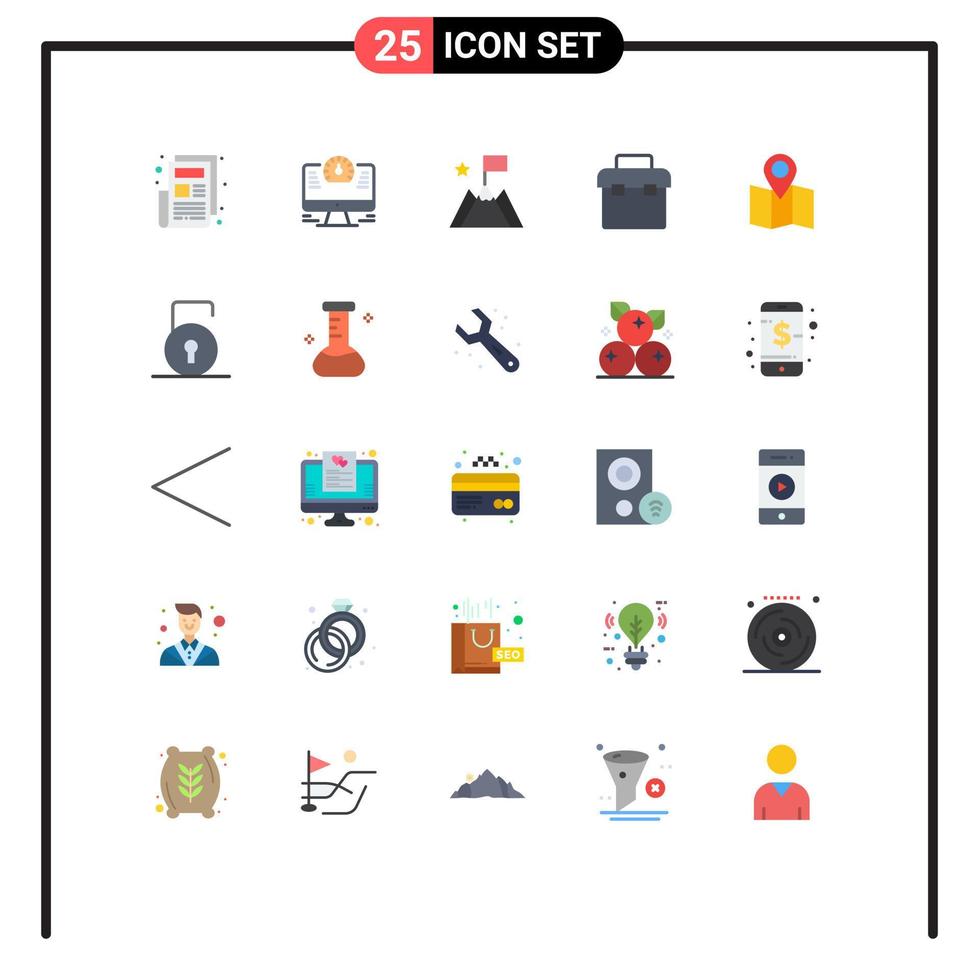 25 Thematic Vector Flat Colors and Editable Symbols of pointer location mission toolbox equipment Editable Vector Design Elements