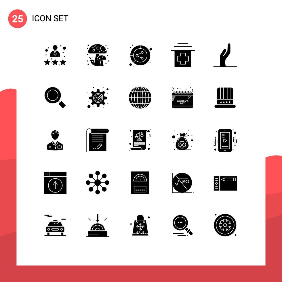 paquete de 25 signos y símbolos de glifos sólidos modernos para medios de impresión web, como el hospital de análisis médico manual, comparte elementos de diseño de vectores editables