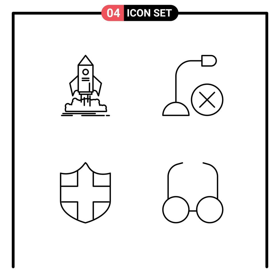 4 Thematic Vector Filledline Flat Colors and Editable Symbols of launch microphone shuttle devices security Editable Vector Design Elements