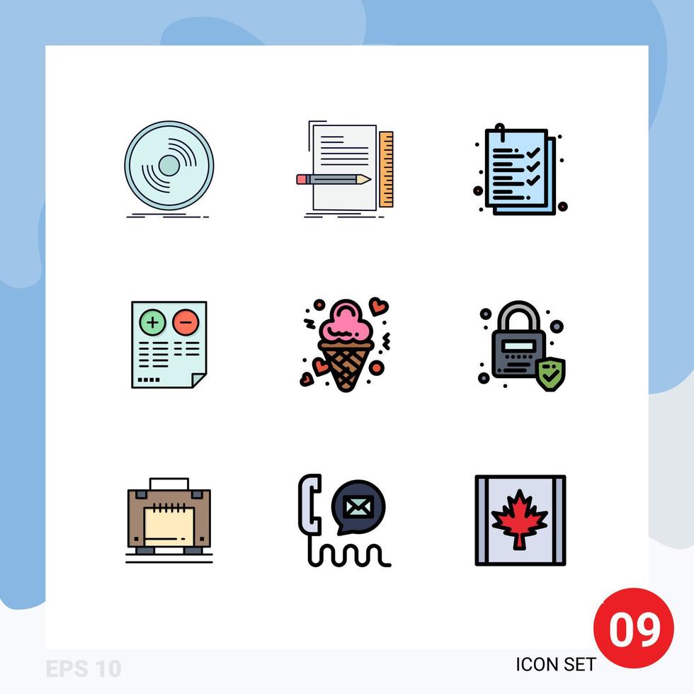 Set of 9 Modern UI Icons Symbols Signs for minus document programming cons list Editable Vector Design Elements