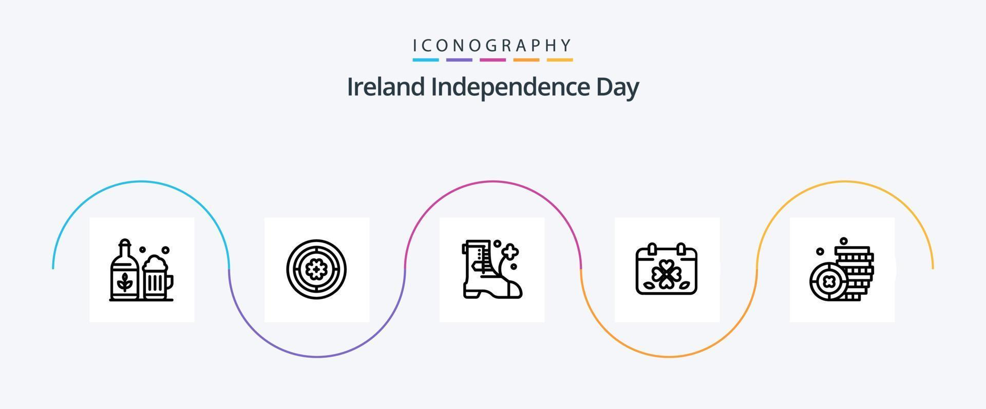 Ireland Independence Day Line 5 Icon Pack Including ireland. patricks. shose. leaf. clover vector