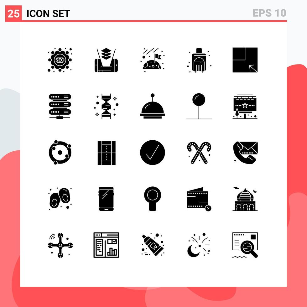 25 glifos sólidos vectoriales temáticos y símbolos editables de elementos de diseño vectorial editables de la bolsa de viaje del espacio de visualización de datos vector