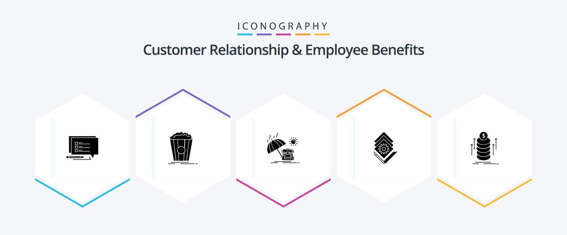 Customer Relationship And Employee Benefits 25 Glyph icon pack including bundle. server. summer. bundle. gear vector