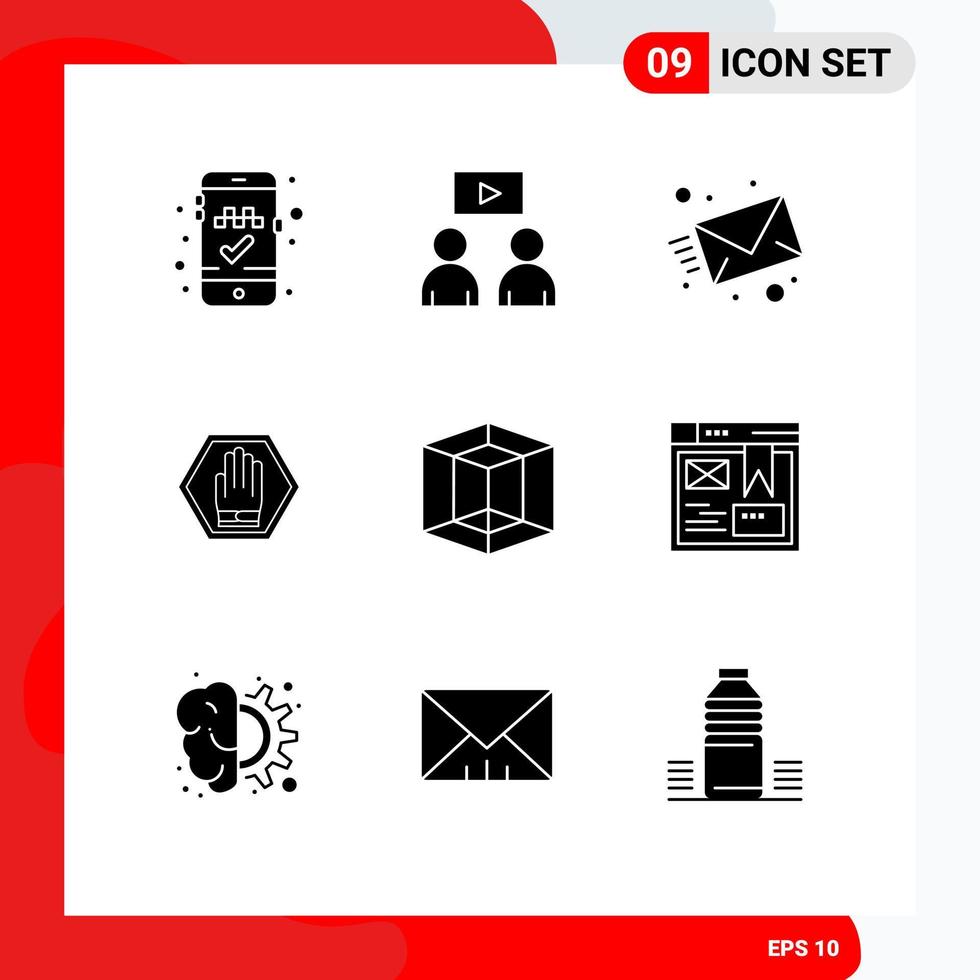 Mobile Interface Solid Glyph Set of 9 Pictograms of tool design message warning sign Editable Vector Design Elements