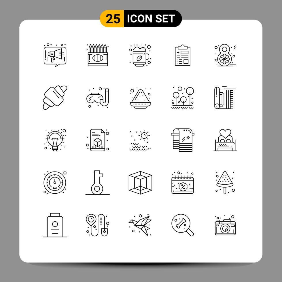 paquete de iconos de vector de stock de 25 signos y símbolos de línea para el informe de dibujo de registro de atención médica elementos de diseño de vector editable de café