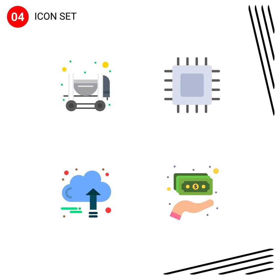 Mobile Interface Flat Icon Set of 4 Pictograms of concrete business chip gadget growth Editable Vector Design Elements