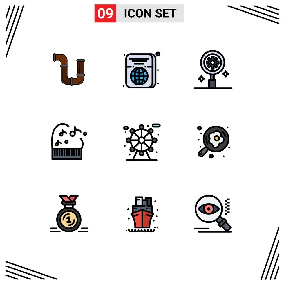 9 User Interface Filledline Flat Color Pack of modern Signs and Symbols of life piano id music setting Editable Vector Design Elements