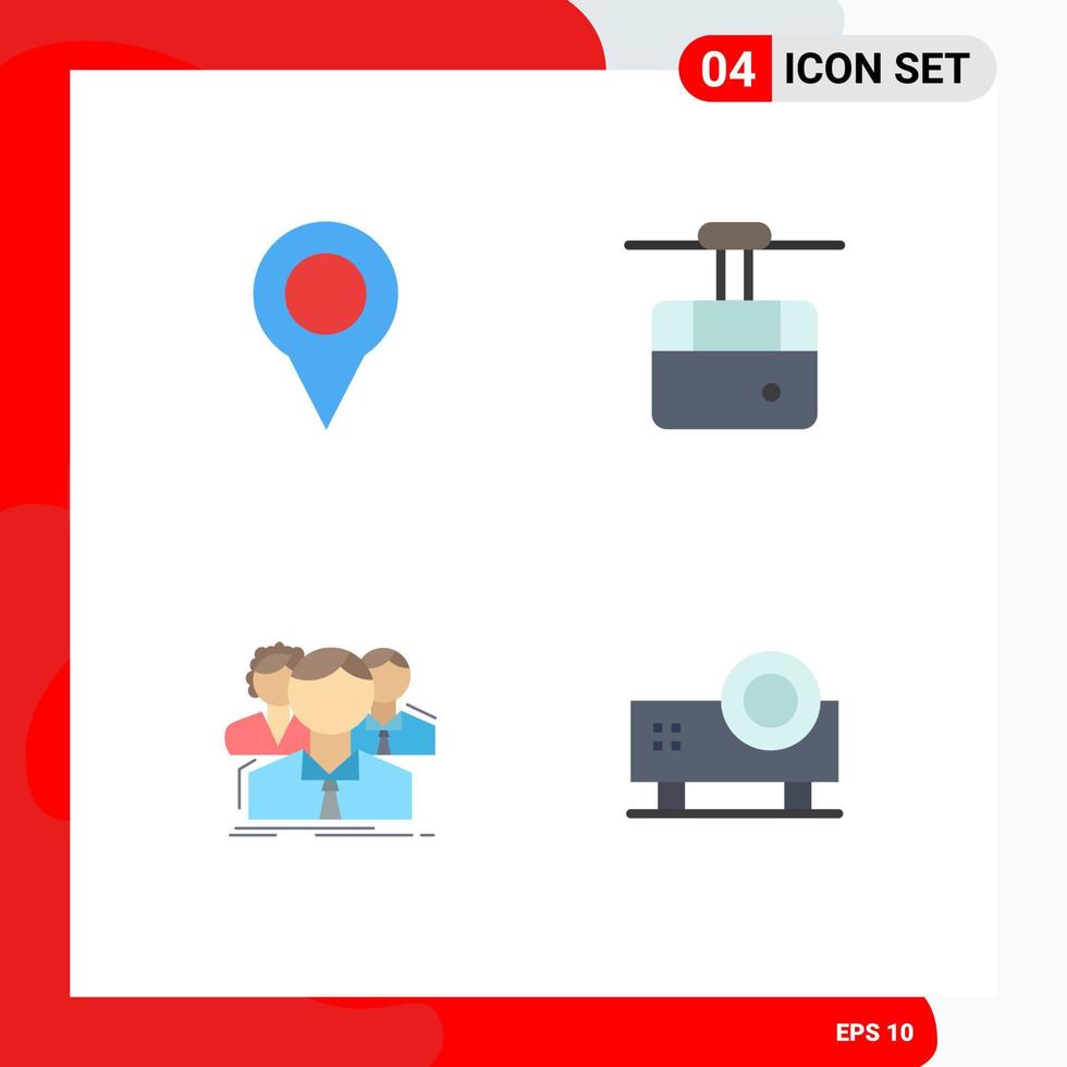 Flat Icon Pack of 4 Universal Symbols of location multiplayer pin ski team Editable Vector Design Elements