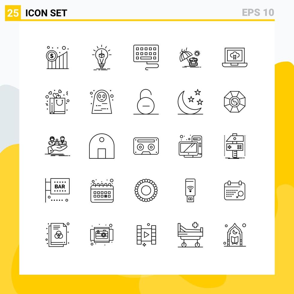 Mobile Interface Line Set of 25 Pictograms of badge achievements box season backpack Editable Vector Design Elements