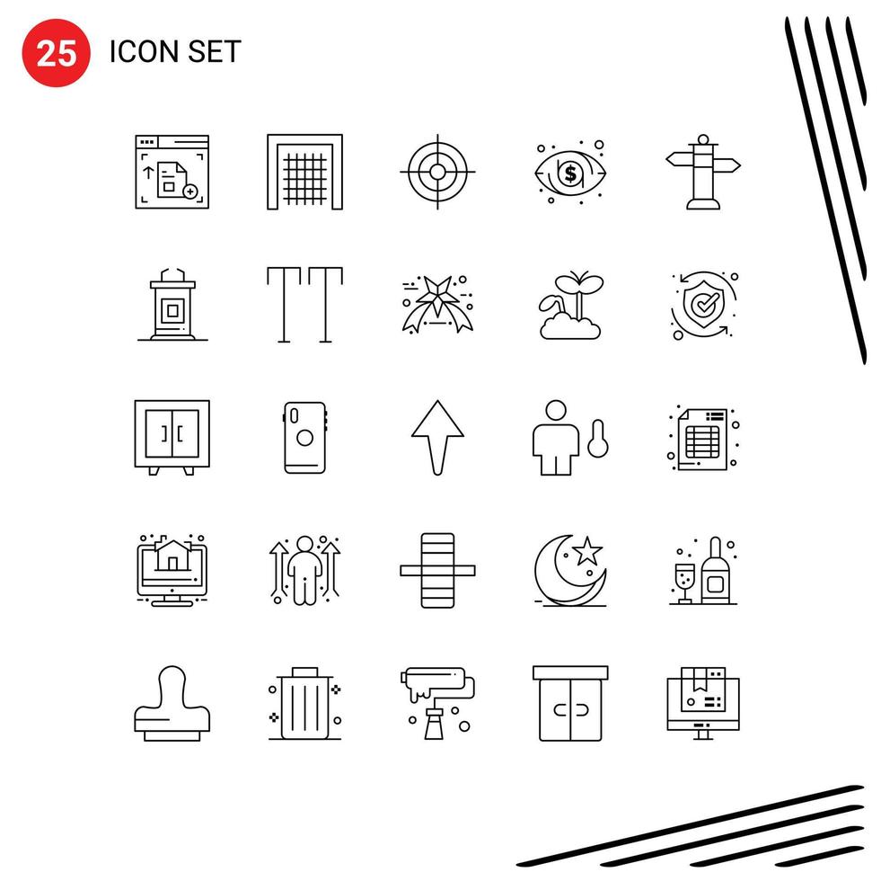 Stock Vector Icon Pack of 25 Line Signs and Symbols for desk sign finance navigation eye Editable Vector Design Elements