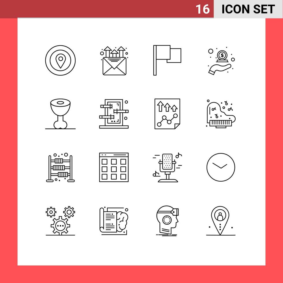 Set of 16 Modern UI Icons Symbols Signs for meat food flag money hand Editable Vector Design Elements