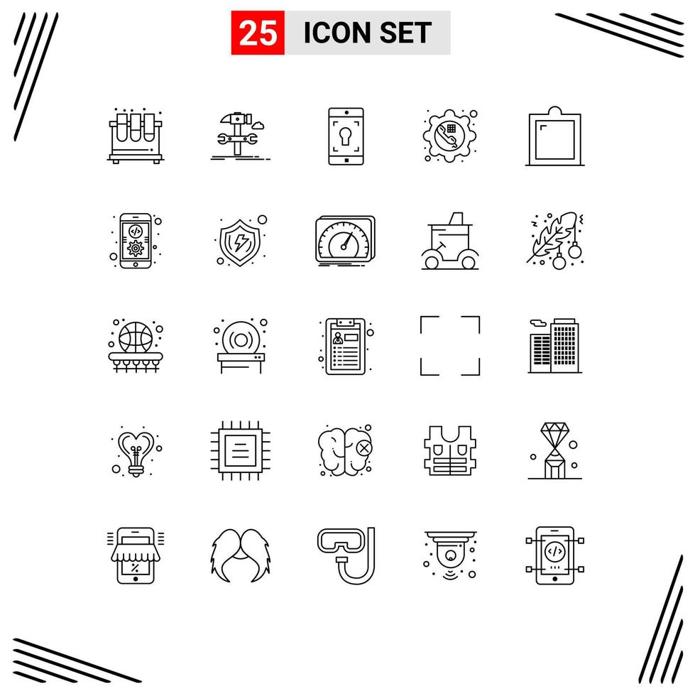 Line Pack of 25 Universal Symbols of gear call repair phone mobile application Editable Vector Design Elements