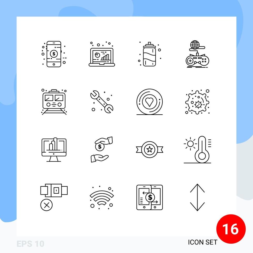 Mobile Interface Outline Set of 16 Pictograms of metro multiplayer research internet game Editable Vector Design Elements