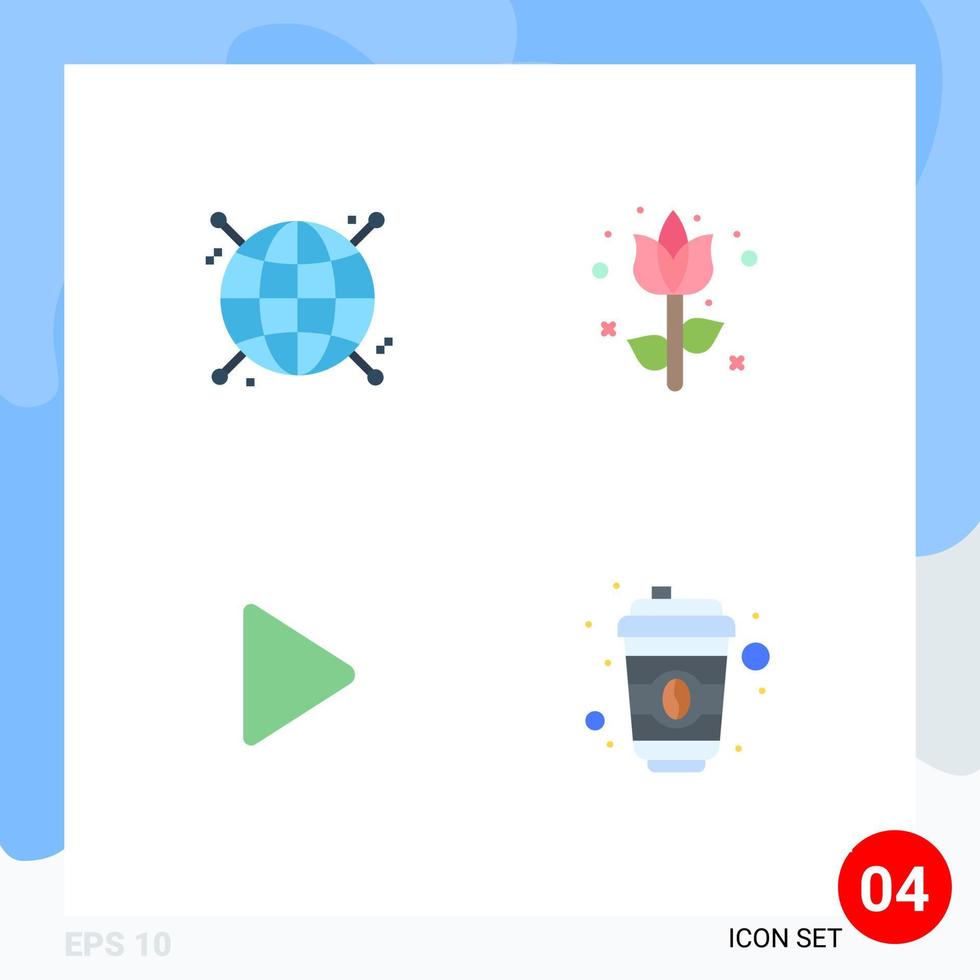 4 Universal Flat Icons Set for Web and Mobile Applications connected media network flower video Editable Vector Design Elements