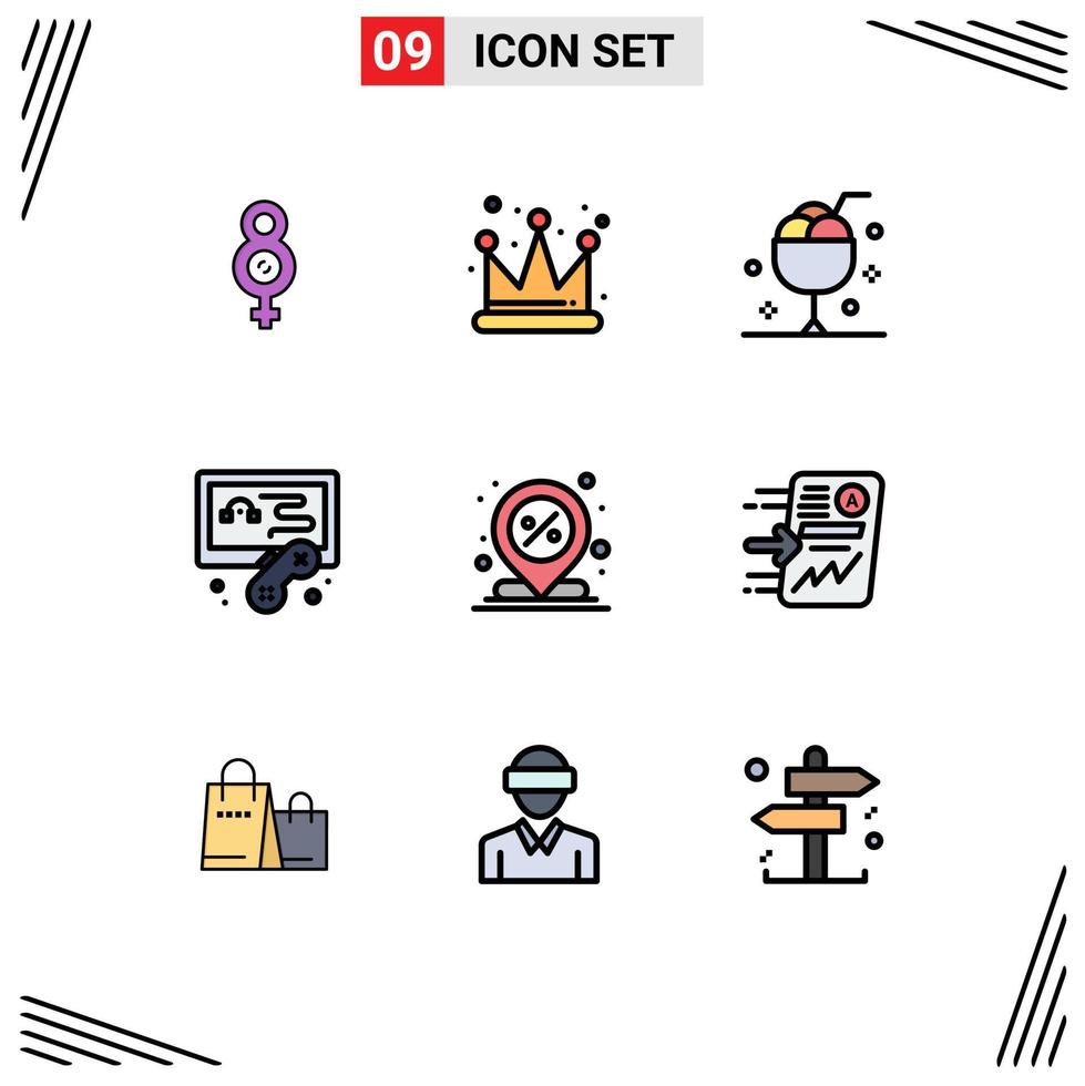Stock Vector Icon Pack of 9 Line Signs and Symbols for percent discount glass center hobby Editable Vector Design Elements