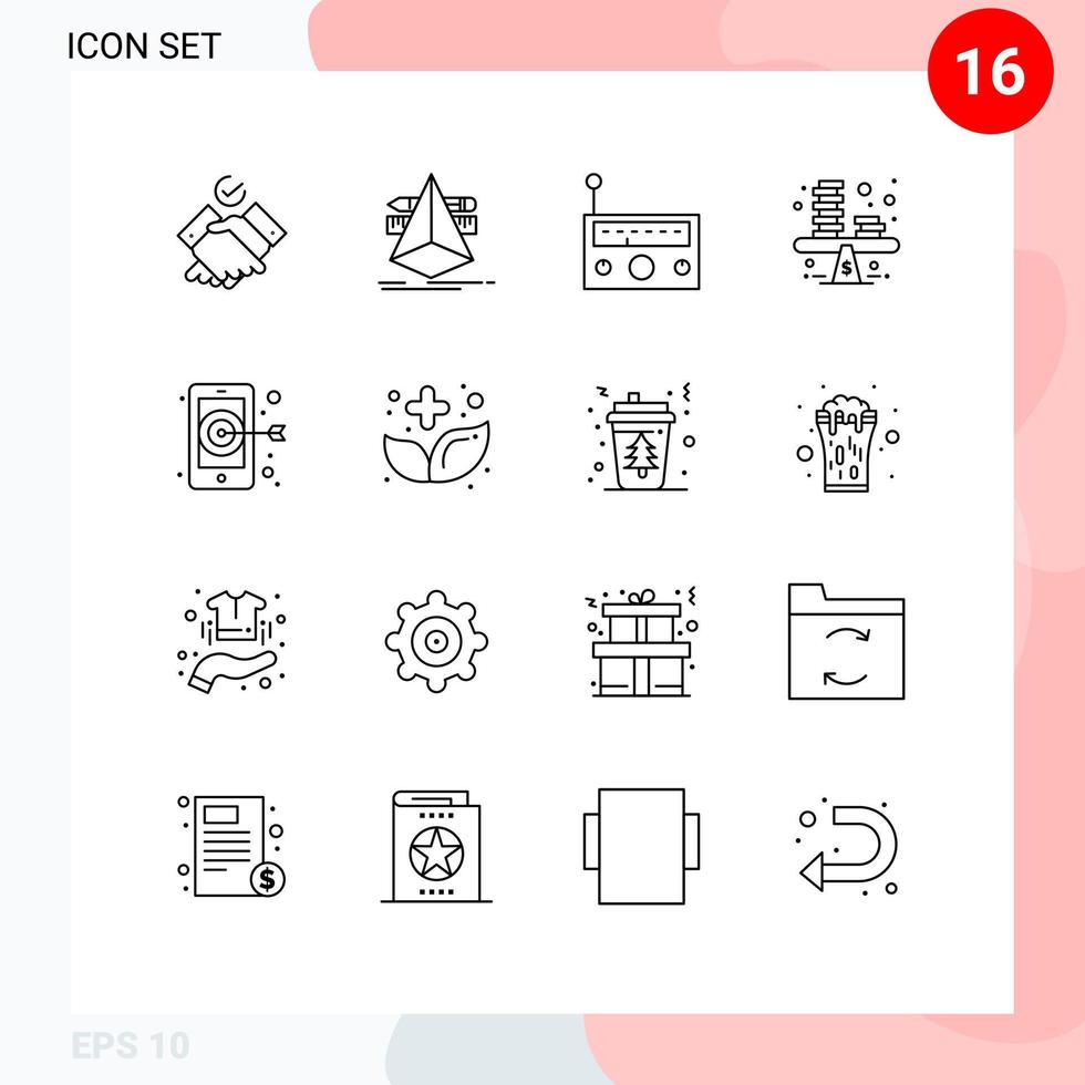 16 Universal Outline Signs Symbols of target coins equipment profit business Editable Vector Design Elements