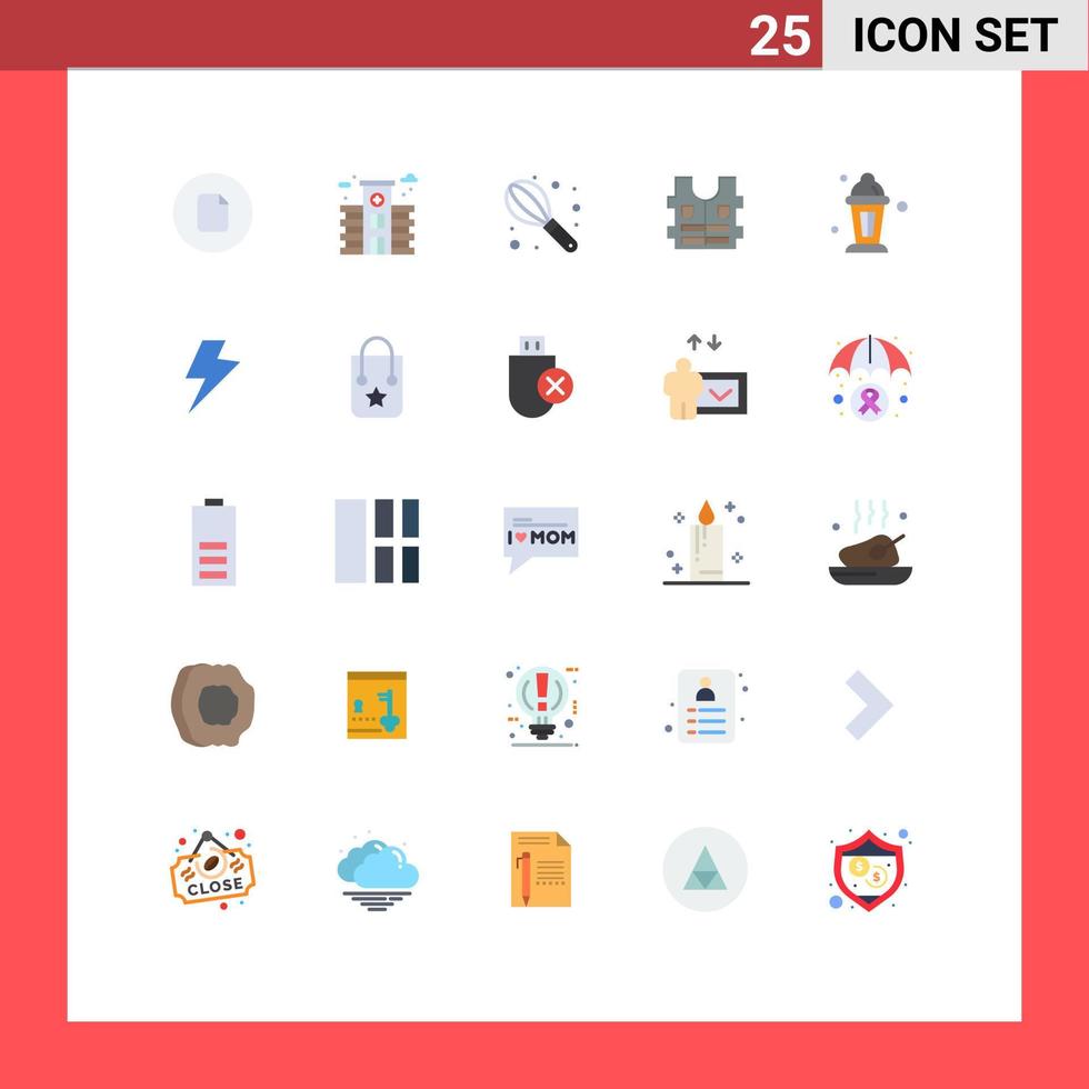 Set of 25 Modern UI Icons Symbols Signs for power lamp mixer islam safety Editable Vector Design Elements