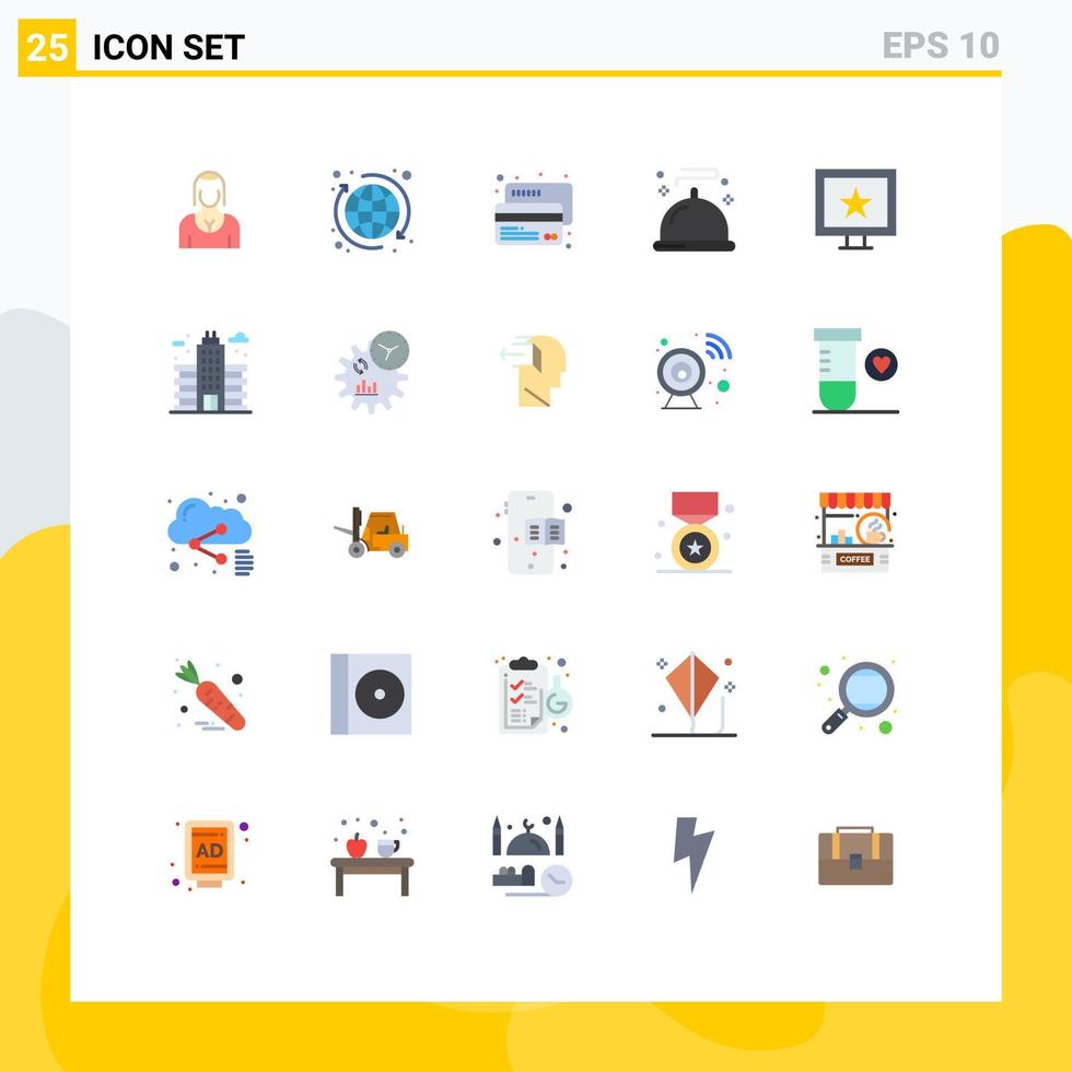 Pictogram Set of 25 Simple Flat Colors of cinema restaurant world menu payment Editable Vector Design Elements