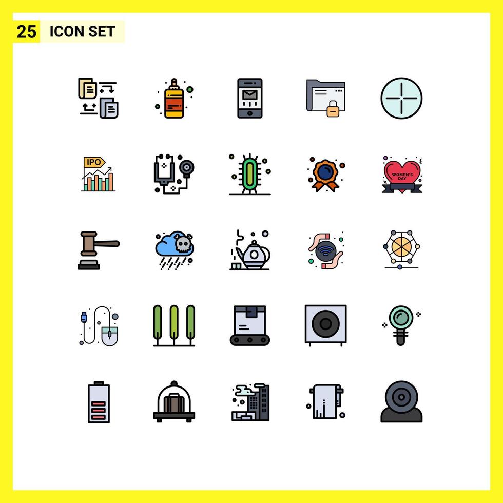 grupo de símbolos de icono universal de 25 colores planos de línea llena moderna de creencias carpeta de protección de interfaz segura elementos de diseño vectorial editables vector