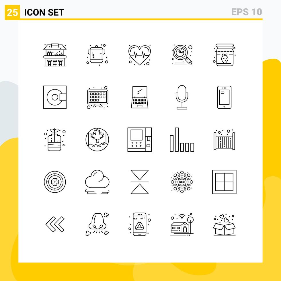 Editable Vector Line Pack of 25 Simple Lines of breakfast jar pulse jam graph Editable Vector Design Elements