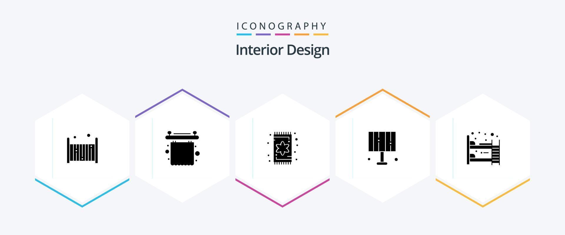 paquete de iconos de 25 glifos de diseño de interiores que incluye ropa de cama. luz de casa. alfombra. Encendiendo. lámpara vector