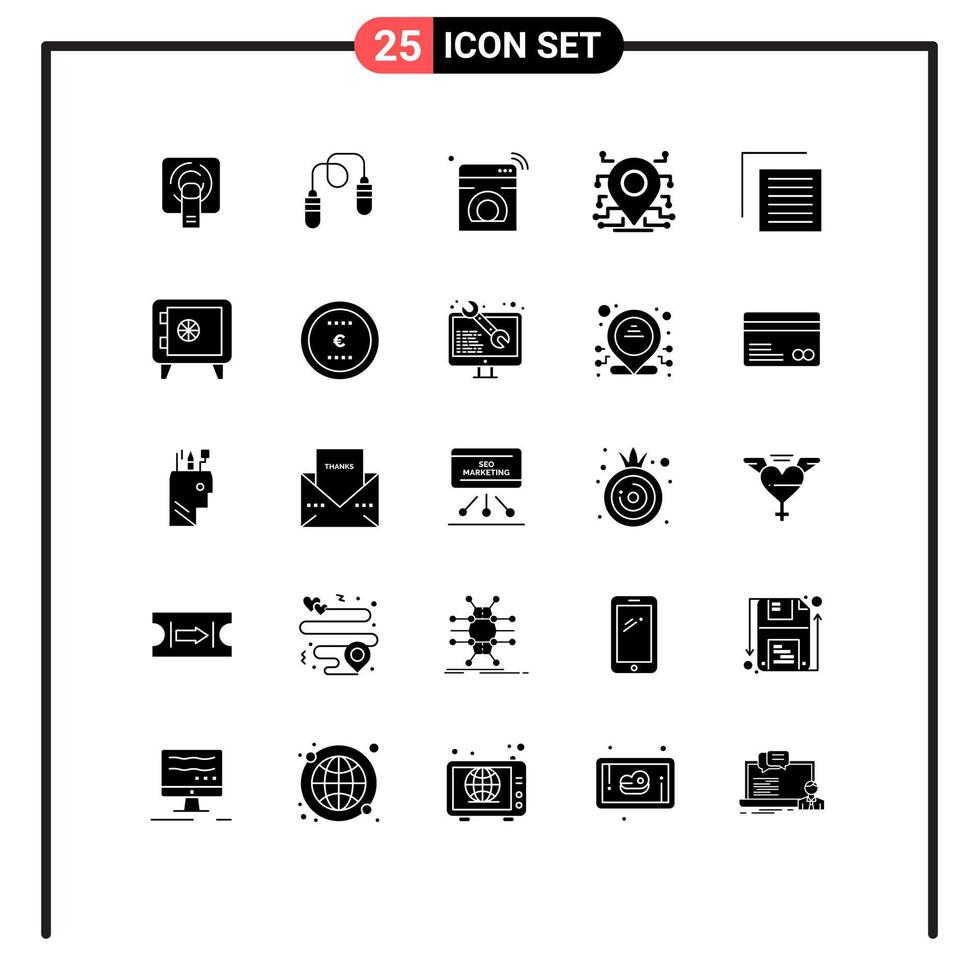 Pack of 25 creative Solid Glyphs of document secure internet processor wifi Editable Vector Design Elements
