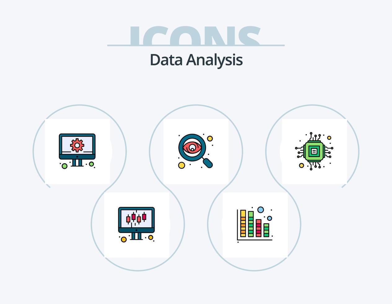 Data Analysis Line Filled Icon Pack 5 Icon Design. network. data. data. right. left right vector