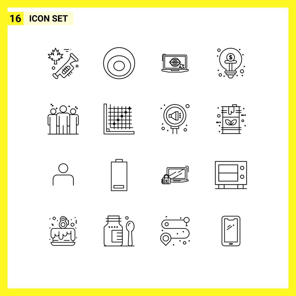 Group of 16 Modern Outlines Set for coach idea monitor funding crowd funding Editable Vector Design Elements
