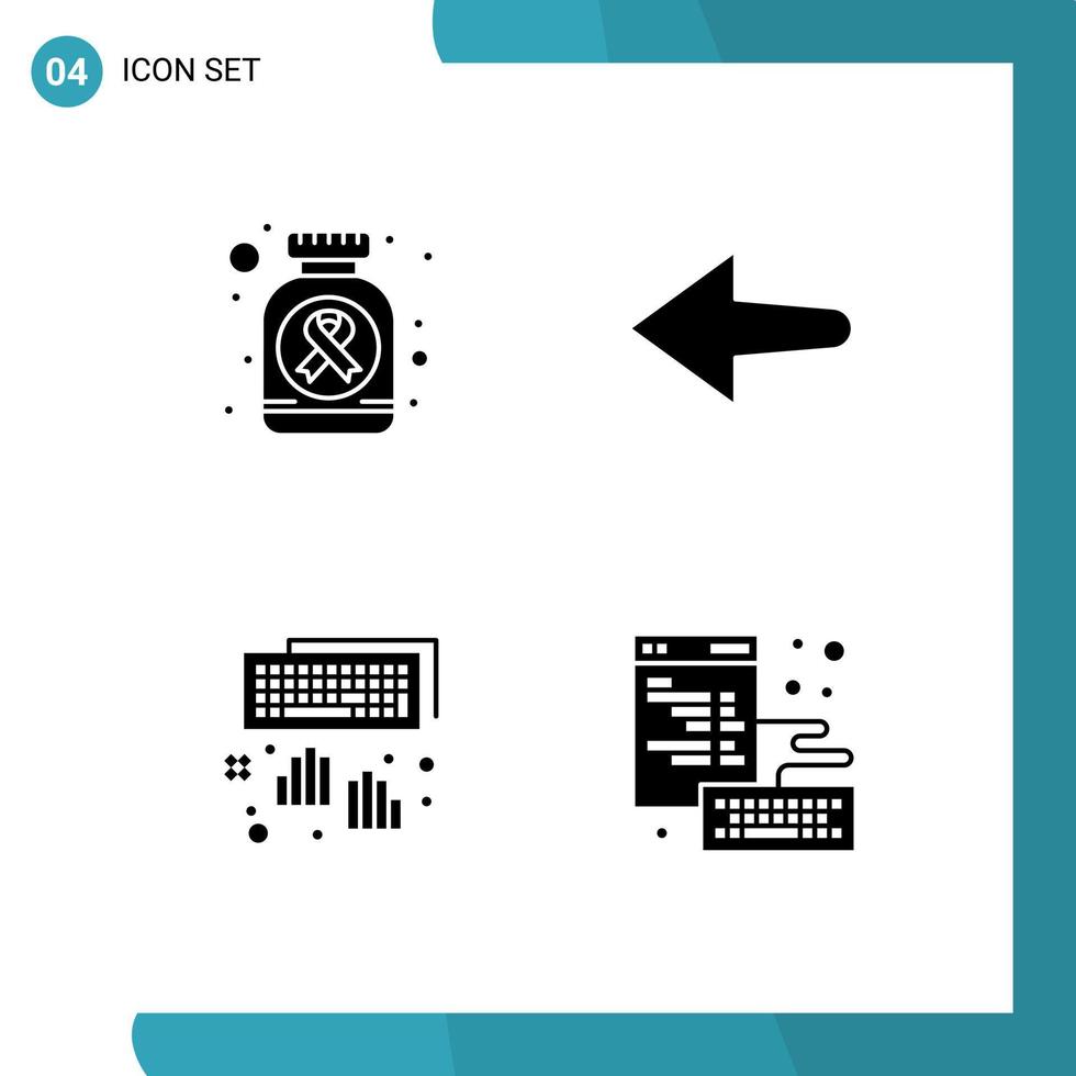 4 Universal Solid Glyphs Set for Web and Mobile Applications bottle typing cancer sign hands coding Editable Vector Design Elements