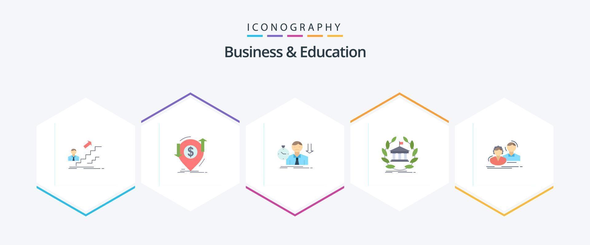 paquete de iconos planos de 25 negocios y educación, incluido en línea. banco. finanzas. tiempo. triste vector