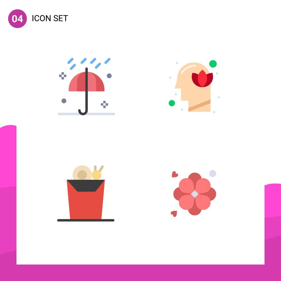 Modern Set of 4 Flat Icons and symbols such as autumn lotus umbrella harmony food Editable Vector Design Elements