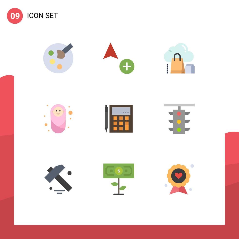 Modern Set of 9 Flat Colors and symbols such as calculate accounting gift protection child Editable Vector Design Elements