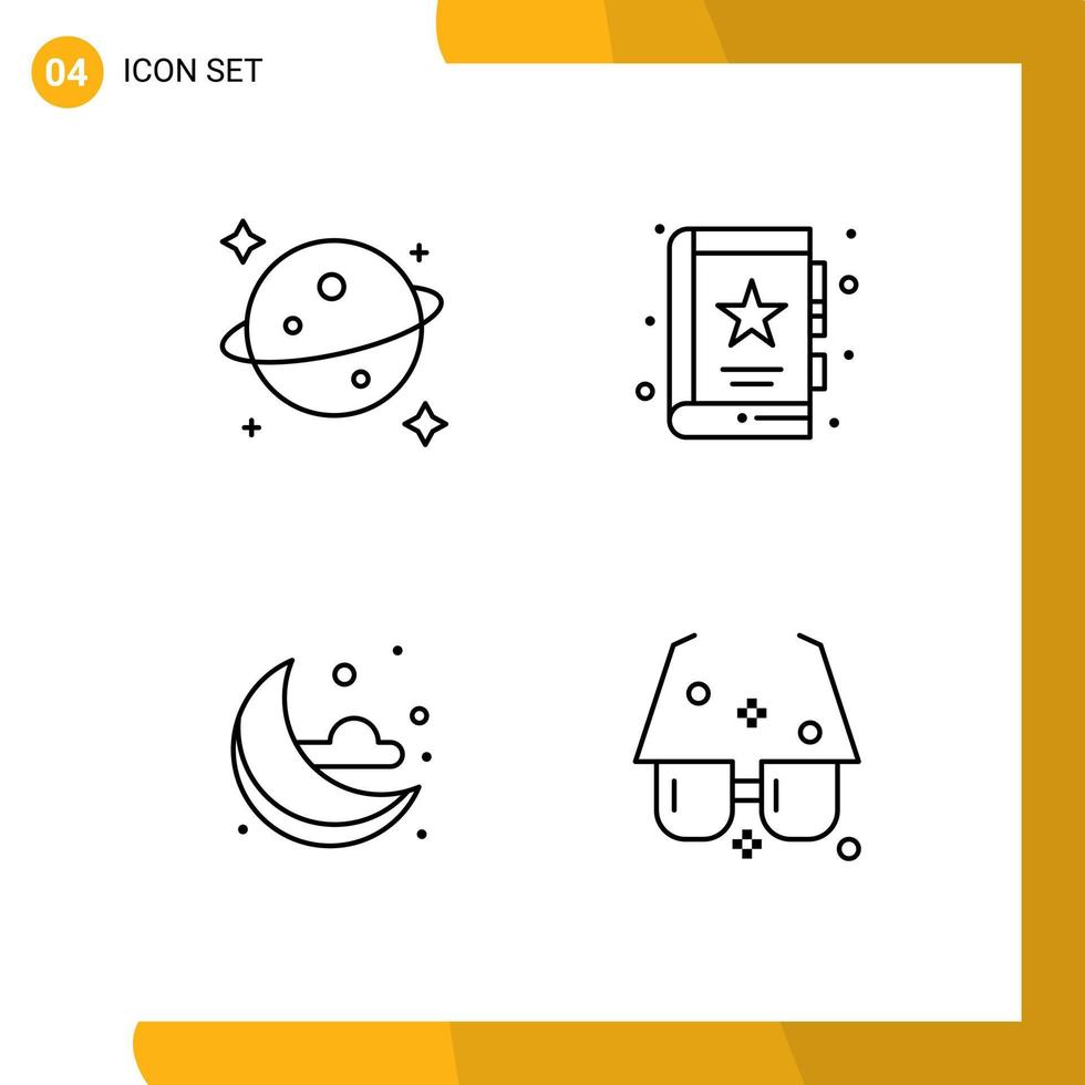 paquete de iconos vectoriales de stock de 4 signos y símbolos de línea para los elementos de diseño vectorial editables de los anteojos de marketing del libro de la nube del planeta vector