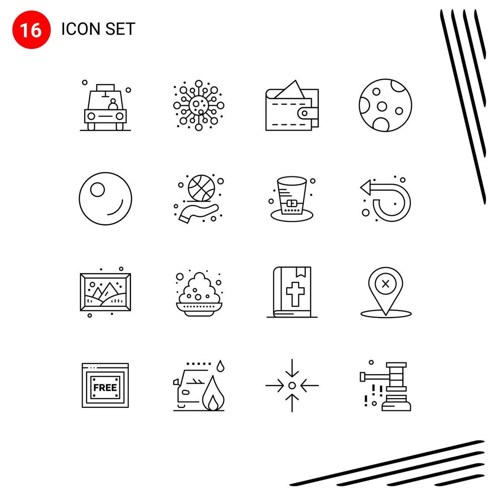 16 User Interface Outline Pack of modern Signs and Symbols of basketball spinning peas study weather moon Editable Vector Design Elements