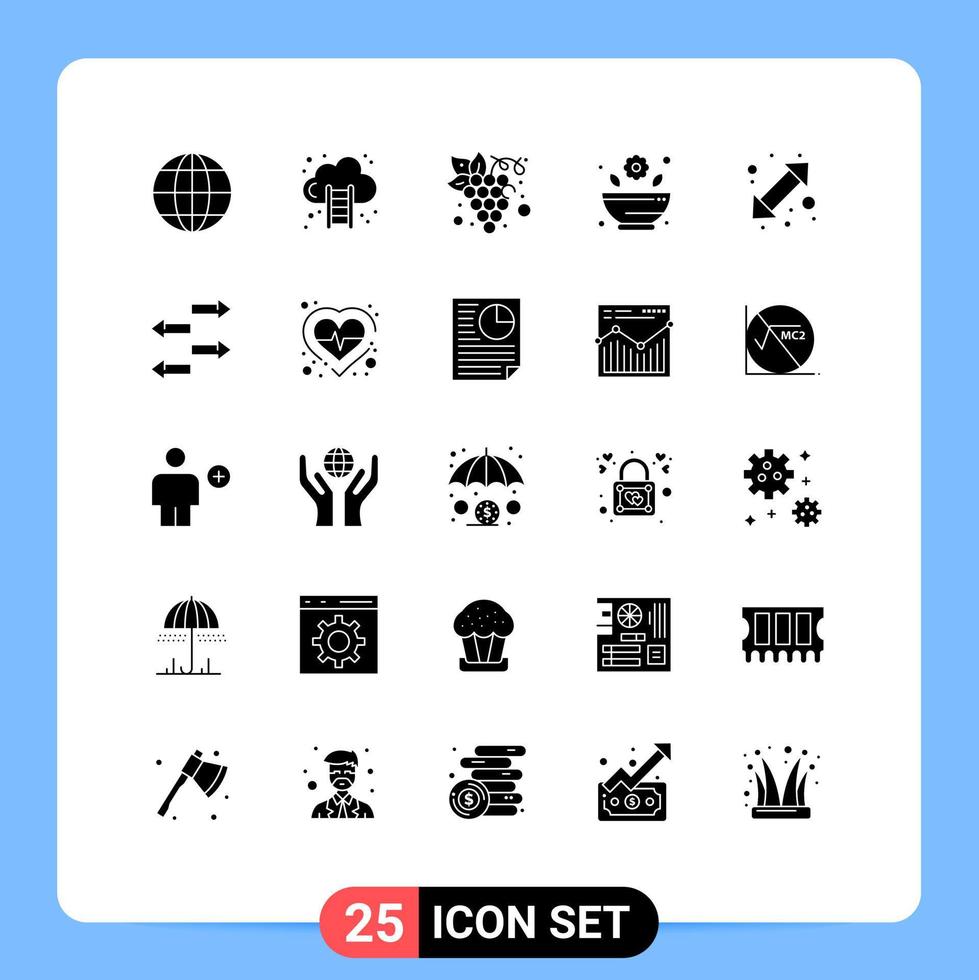 25 Thematic Vector Solid Glyphs and Editable Symbols of left arrow diet rx mortar Editable Vector Design Elements