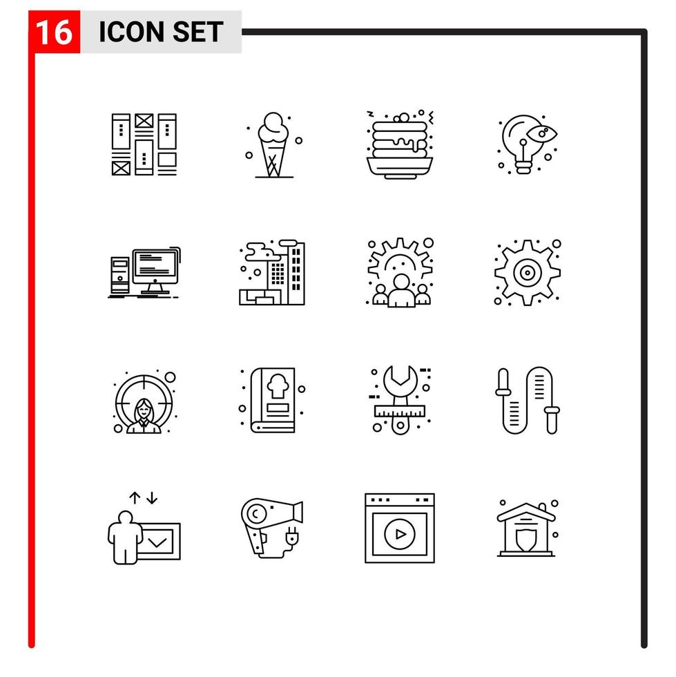 Pack of 16 Modern Outlines Signs and Symbols for Web Print Media such as desktop idea pancake eye creative Editable Vector Design Elements