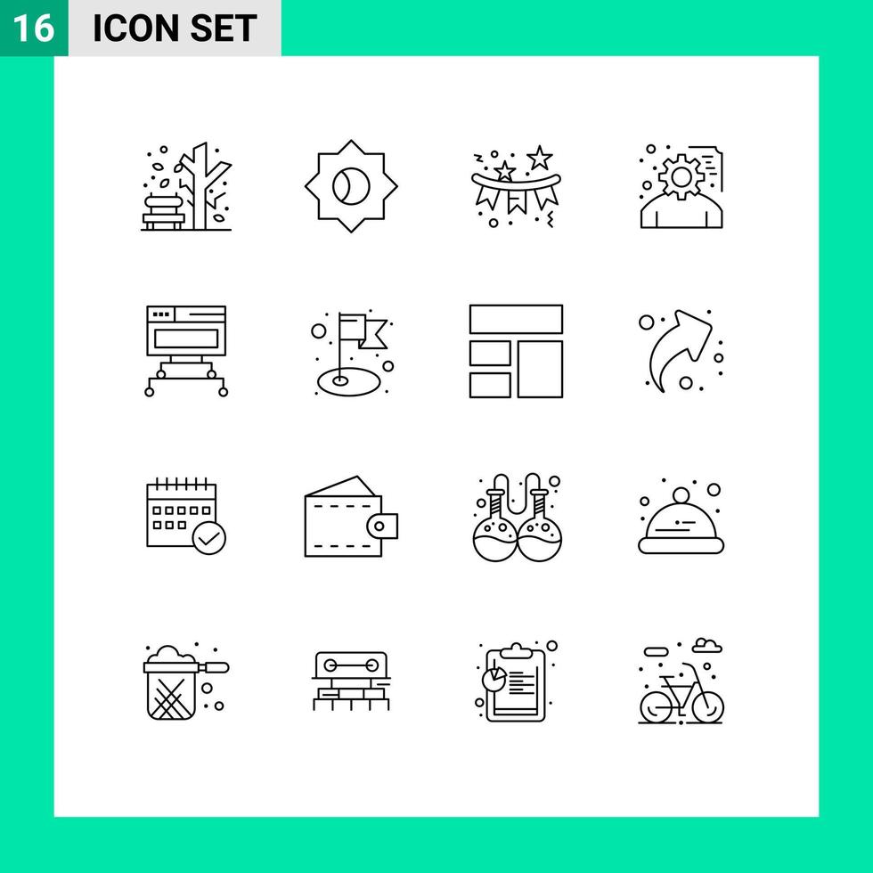 Editable Vector Line Pack of 16 Simple Outlines of connection service planning flag project development Editable Vector Design Elements