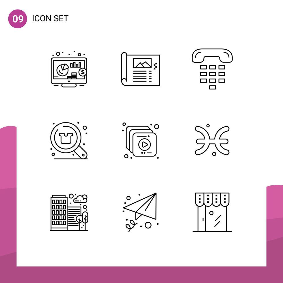 Mobile Interface Outline Set of 9 Pictograms of shopping search call discount phone Editable Vector Design Elements