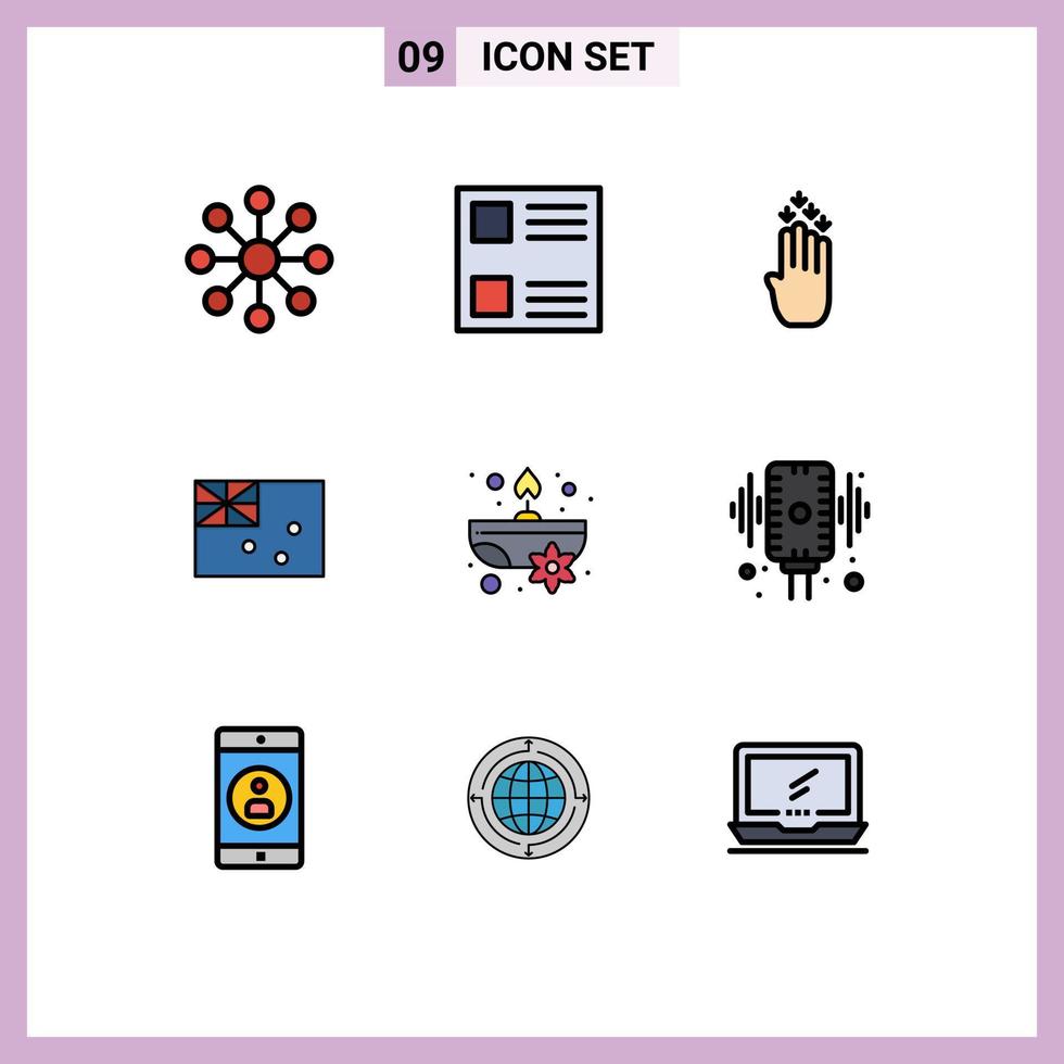 Universal Icon Symbols Group of 9 Modern Filledline Flat Colors of flower candle gesture aromatic country Editable Vector Design Elements