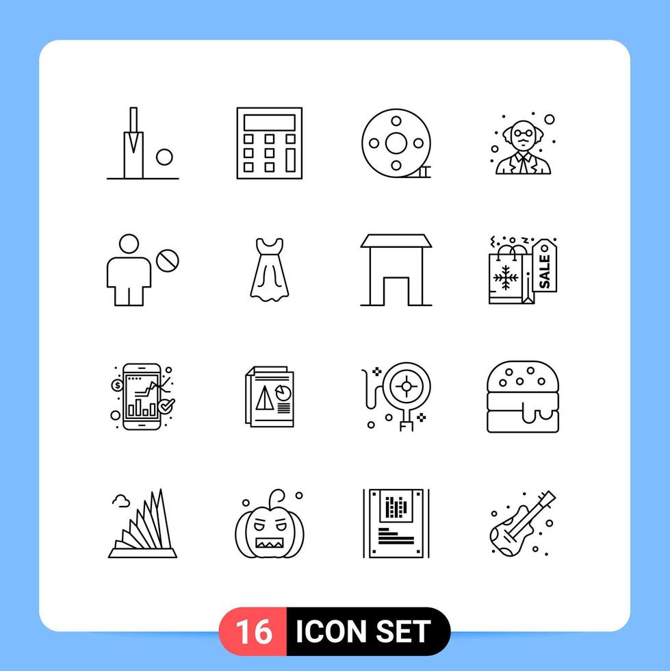 paquete de 16 signos y símbolos de contornos modernos para medios de impresión web, como elementos de diseño de vectores editables del profesor de avatar de badajo bloqueado denegado