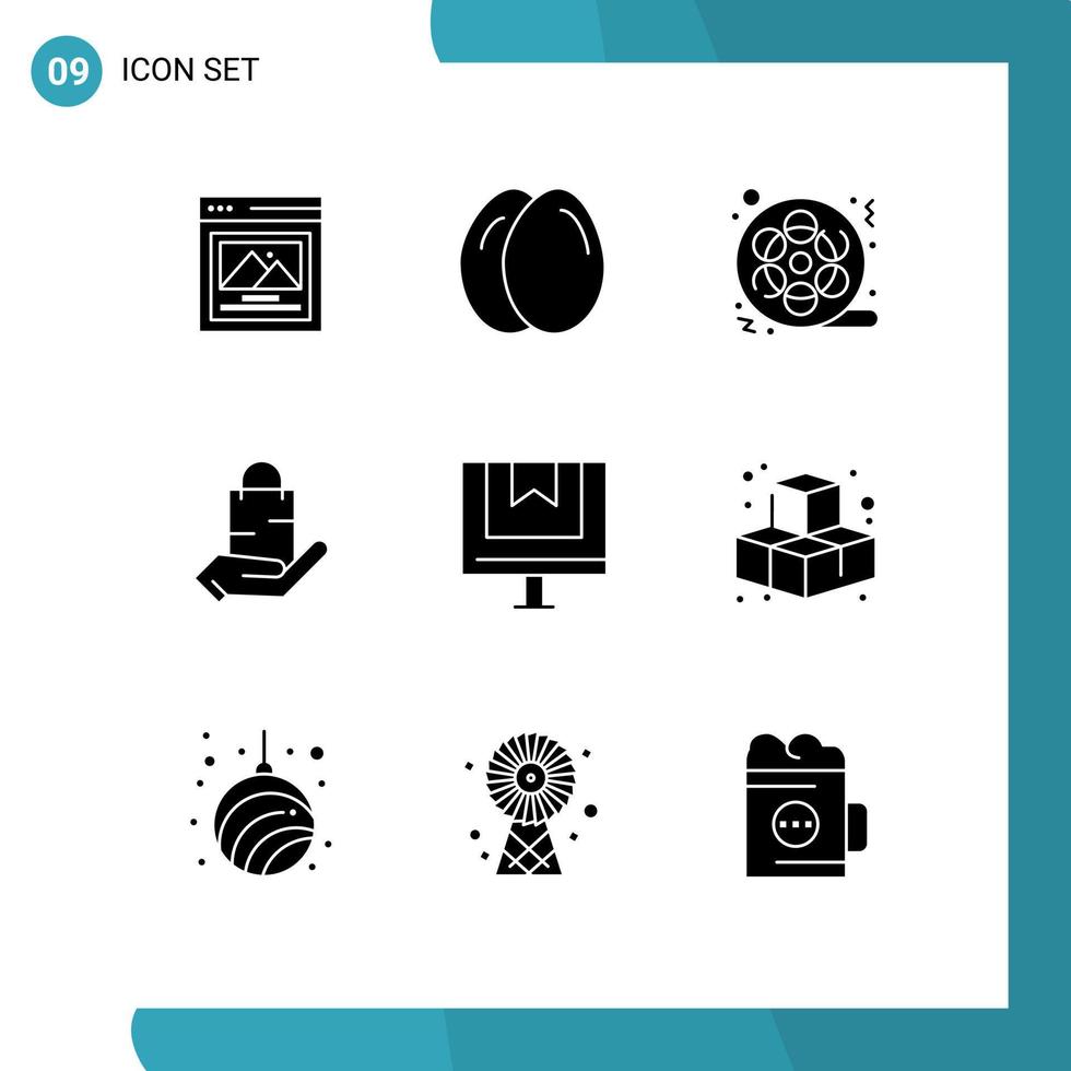 9 Thematic Vector Solid Glyphs and Editable Symbols of commerce hand cinema shop ecommerce Editable Vector Design Elements